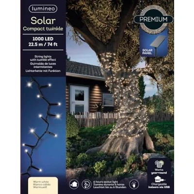 Image de Lumineo Guirlande lumineuse solaire compacte Twinkle 1000 LED Blanc chaud 22,5 m