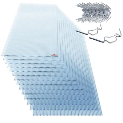 Image de 14x plaque de polycarbonate creuse 10,25m² 4mm 50x clips vitrage serre jardin fixation type W à double paroi abri