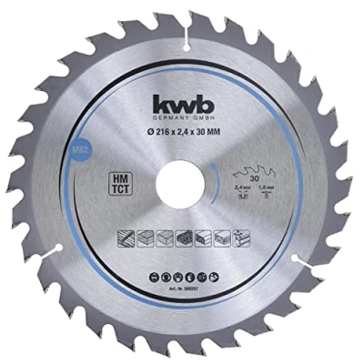 Image de kwb 588257 Plaque de particules pour scie circulaire Bois dur 216 x 30 mm Coupe nette Nombre moyen dents Z Lame CleanCut Moyenne