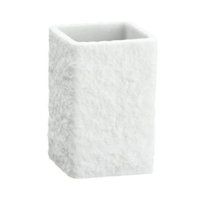 Image de WENKO Gobelet à brosser Les Dents Villata, Porte Brosse pour la et pâte Dentifrice, Aspect de Pierre Naturelle, en polyrésine qualité supérieure, 7,5 x 11 cm, Blanc