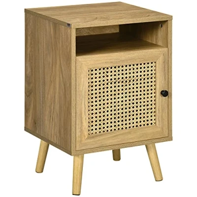 Image de HOMCOM Table de Chevet Nuit avec Placard Porte cannage et Niche Design Vintage 39 x 35 60 cm