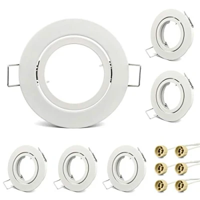 Image de KYOTECH lot de 6 cadres Pour spots à encastrer orientables,livré avec douilles GU10,Cadre Montage encastré lampes halogènes GU10 MR16 led module,Rond lampe encastrée extra plat