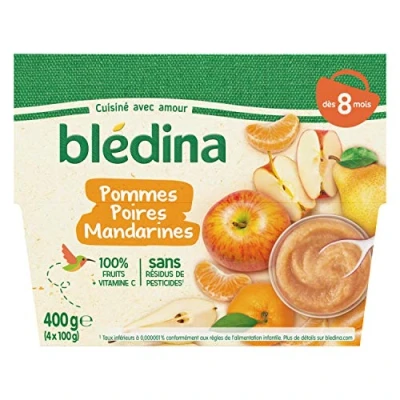 Image de Blédina 4 Coupelles pour Bébé Pommes, Poires, Mandarines Dès 8 mois, x 100g