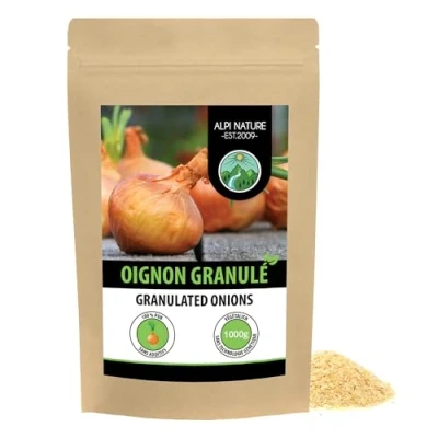 Image de oignons granulés (1kg), d&#039;oignons, moulus, 100% naturels à partir d&#039;oignons déshydratés en douceur, bien entendu sans additifs, végétaliens
