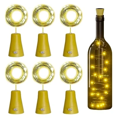 Image de NEOVSUNY 6 Pièces Guirlande Lumineuse Bouteille Noel LED Lumière à Piles, 2M 20 Lampes de IP65 Étanche Fil en Cuivre Décoration pour Noël Mariage, Blanc Chaud