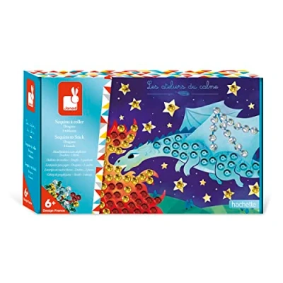 Image de Janod Coffret Sequins à Coller Dragons Les Ateliers du Calme Kit Loisir Créatif Enfant Apprentissage Motricité Fine et Concentration Dès 6 ans, J07921