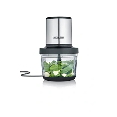 Image de SEVERIN Hachoir électrique 400 W multifonction d&#039;une capacité d&#039;1 Litre, garanti sans BPA, à viande, oignons, herbes, fromage, etc., Broyeur universel, noir mat/inox, KM 3867