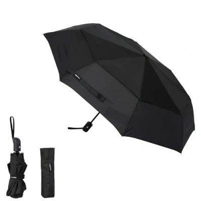 Image de Amazon Basics Parapluie de voyage automatique, compact, résistant au vent, avec aération, noir, taille unique
