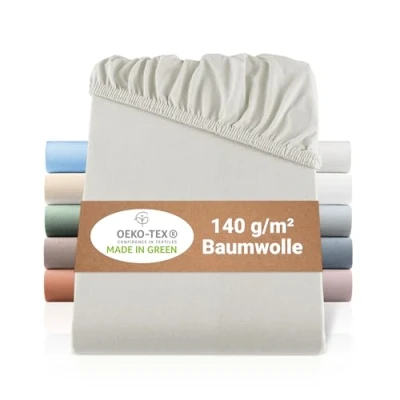 Image de BaSaTex Drap housse en jersey bio 100 % coton certifié GOTS toutes tailles 180 x 200 cm Naturel