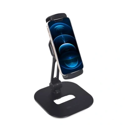 Image de hjh OFFICE Support pour téléphone portable et tablette table FLEXMOBI IV pivotant &amp; inclinable, 4.7 12.9 pouces, aluminium noir, 930002