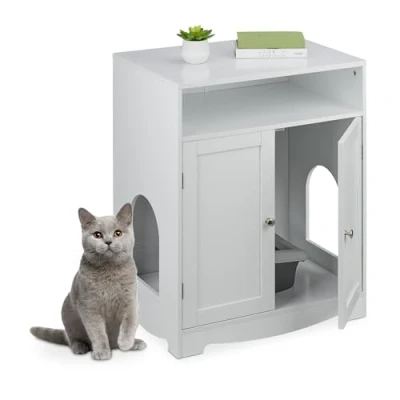 Image de Relaxdays Meuble de Toilette pour Chat, 2 Ouvertures latérales, Compartiment Ouvert, HLP : 73,5 x 60 43,5 cm, Blanc