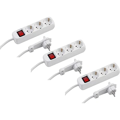 Image de Meister 7430460 Multiprise 3 Prises Câble de 2 m Blanc fiche Extra Plate et Interrupteur Lumineux IP20 / multiprise/Prise Table/multiprise avec