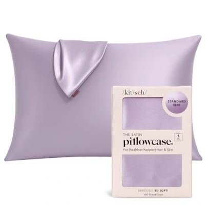 Image de Kitsch Taie d&#039;oreiller en Satin avec Fermeture éclair pour Les Cheveux et la Peau, Plus Douce Que Soie, (Lavande)