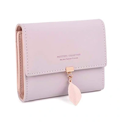 Image de Portefeuille Femme Porte Monnaie Feuille Exquis Pendentif en PU Cuir, 6 emplacements pour Cartes y Compris 1 fenêtre d&#039;identification Section de Facture et Poche à Fermeture éclair, Rose