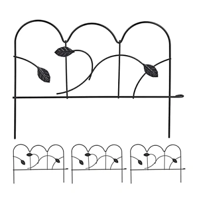 Image de relaxdays Bordure de Jardin à Planter, 4 éléments clôture, HxL : 28,5 x 39 cm, métal, Design Vintage, Robuste, Noir