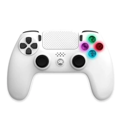 Image de Freaks and Geeks Manette Sans Fil Blanche pour PS4 Avec Prise Jack casque Blanc