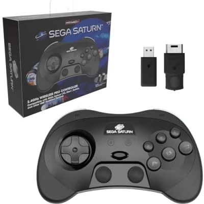 Image de Retro Bit SEGA Saturn 2.4GHz Pro Manette sans fil Nintendo Switch Receveurs &amp; USB inclus Edition Noire
