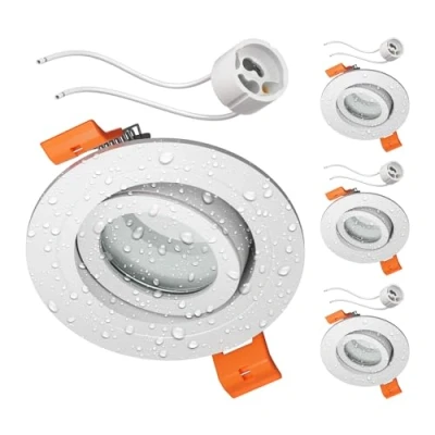 Image de ledscom.de 4 pièces cadre d&#039;encastrement au plafond ERID pour salle de bain, pièce humide, IP44, rond, pivotant, blanc mat incl. douille GU10