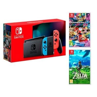 Image de Nintendo Switch console Rouge/Bleu Néon 32Go [Nouveau modèle]+ Mario Kart 8 Deluxe + Zelda: Breath of the Wild