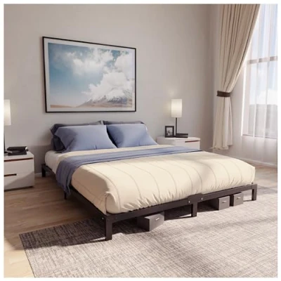 Image de Dreamzie Cadre de Lit 160x200 avec Sommier Pieds Hauteur 25 cm Structure Solide, Assemblage Facile et Espace Rangement