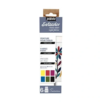 Image de Pébéo Set initiation Setacolor tissus clairs mat 6 x 20 ml, Coloris Assortis 756482, Jaune Citron + Rouge Cardinal Fuchsia Bleu Cobalt Vert Mousse Noir