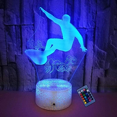 Image de YTDZLTD Illusion Optique 3D Surf Nuit Lampe 16 Couleurs Changeantes Puissance USB Télécommande Contact Switch Décorative LED de Table Anniversaire Noël Cadeau Enfants Jouets