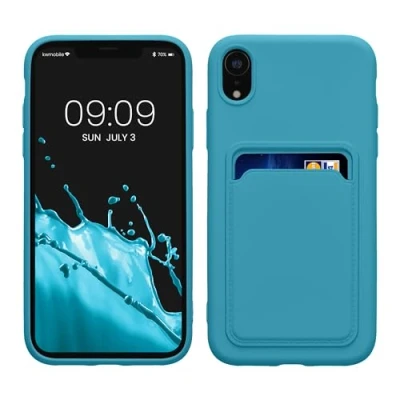 Image de kwmobile Housse Compatible avec Apple iPhone XR Coque de téléphone Compartiment Carte en Silicone Bleu Clair Mat