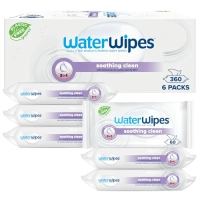 Image de lingettes WaterWipes pour bébé, 360 (6 paquets), avec 99% d&#039;eau et d&#039;extraits botaniques, humides le visage corps