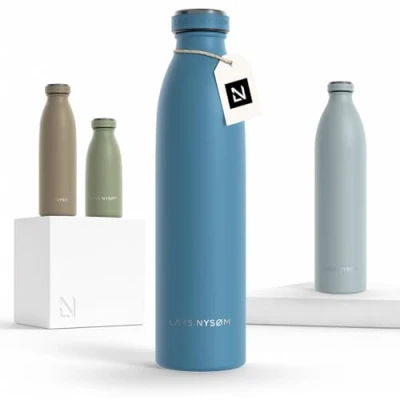 Image de LARS NYSØM Gourde INOX 750ml 0.75L Bouteille d’eau isolée étanche pour Le Sport, la Bicyclette, Les Enfants (Calypso Blue, 750ml)