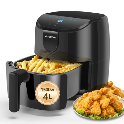 Image de Aigostar Hayden X Friteuse à air chaud 4L, 1500W, 8 menus + fonctions pratiques. Écran LED, antiadhérant. Alarme pour remuer.