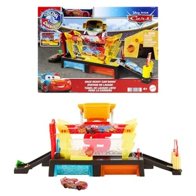 Image de Mattel Disney · Pixar Station de Lavage Cars Color Changers Coffret 51 cm Long avec véhicule Flash McQueen doté d’Une Fonction Changement Couleur, se connecte à d’Autres Coffrets, JBM70