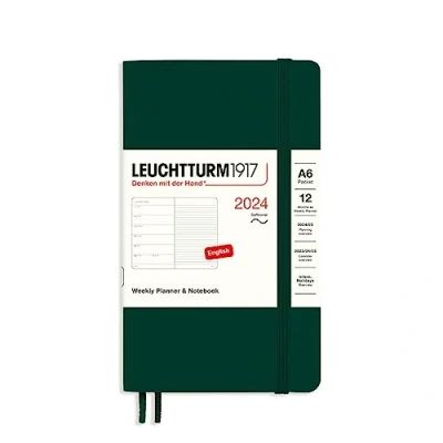 Image de LEUCHTTURM1917 367790 Agenda semainier et bloc notes à couverture souple Format A6 2024, 12 mois Vert forêt En anglais