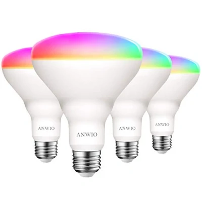 Image de ANWIO 9W Ampoule LED WIFI Et Bluetooth E27 Dimmable Multicolore, Tuya App Smart Life, 806 Lm RGB BR30, Pas de Hub requis, Lot 4.