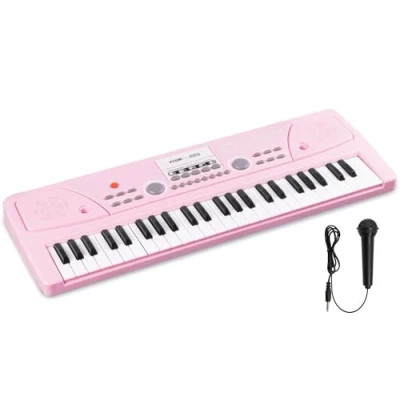 Image de Max KD49 Clavier Électronique 49 Touches Rose, Synthétiseur Enfant, Deux Haut parleurs Intégrés, Batterie Rechargeable, USB C, Microphone Inclus, Idéal pour Initier votre Enfant à la Musique