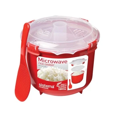 Image de Sistema Micro ondes Cuiseur à riz Parfait pour cuire le riz, la polenta et couscous Medium 2,6 L Non adhésif, sans BPA avec couvercle Rouge/Transparent