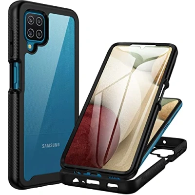Image de CENHUFO Coque Samsung A12 / M12, Antichoc Housse avec Protection d&#039;écran, 360 Protégé Téléphone Etui Double Face Case Transparent Portable Intégrale pour Galaxy M12 Noir