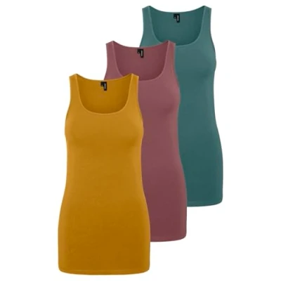 Image de VERO MODA VMMAXI My Soft Débardeur Long pour Femme Top GA 3P, Jaune/Rose/Vert (1 thé Chai / 1 Rose Marron Atlantique du Nord), L