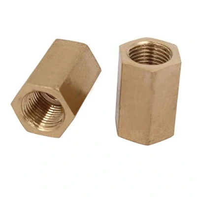 Image de sourcing map Filetage femelle 1/8 BSP Raccord droit hex laiton écrou d&#039;accouplement de la tige ton 2pcs