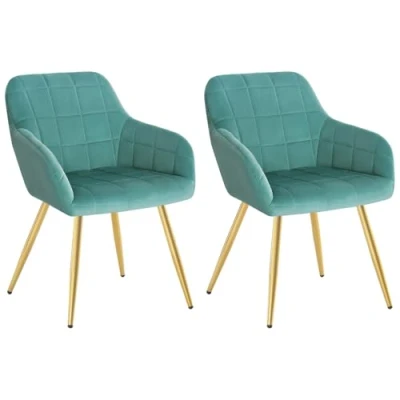 Image de WOLTU Lot de 2 Chaises Salle à Manger avec accoudoirs, Chaise Salon Structure en métal et Assise Velours,Vert turc BH232ts