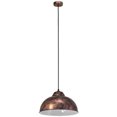 Image de Eglo Lustre TRURO 2, suspension à flamme au design industriel, lampe pendante rétro en acier, couleur : cuivre ancien, douille E27