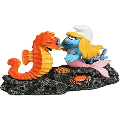 Image de Aquadella, Figurine Les Schtroumpfs sous L`Eau Hippocampe, Hautement détaillée et fabriquée en résine de Polyester, Non Toxique pH Neutre, pour Aquariums d&#039;eau Douce mer