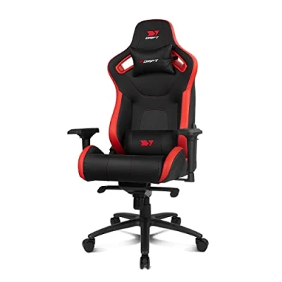 Image de DRIFT GAMING Chair DR600 DR600BR Chaise de Jeu Professionnelle, Similicuir, accoudoirs 4D, Piston Classe 4, mécanisme Frog, Inclinaison, pivotement, Coussin Lombaire/Cervical, Noir/Rouge