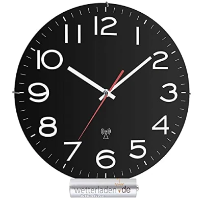 Image de TFA Dostmann 60.3509 Horloge murale analogique radio pilotée avec verre en plastique Noir 320 x 55 350 mm
