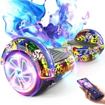 Image de SISIGAD Hoverboard 8,5&quot; + Hoverkart ensemble, moteur 160W, vitesse maximale 10km/h, Éclairage LED, musique Bluetooth, argent noir