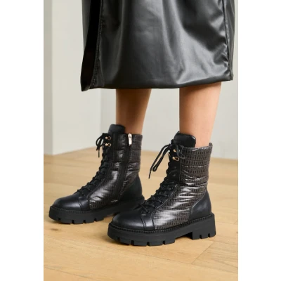 Image de Tamaris Bottines à lacets, Femme, Taille: 38, Black combi Imitation cuir/textile
