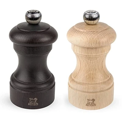 Image de PEUGEOT Bistro Moulin à Poivre + Sel 10 cm Noir Gemme Inclus Réglage Classique En Bois Labellisé PEFC Fabrication Française Coloris Chocolat et Naturel