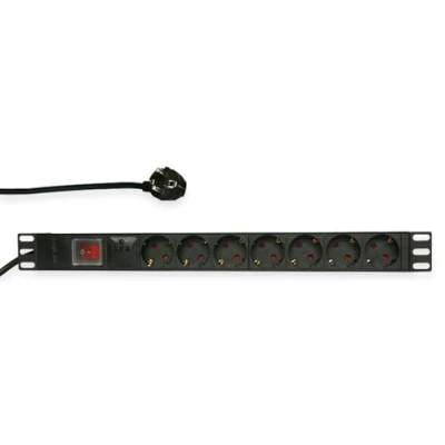 Image de LogiLink Professional PDU7C01 19 Bloc multiprise 7 Prises CEE7/3 (Contact de Protection) avec parasurtenseur et Interrupteur Marche/arrêt Noir