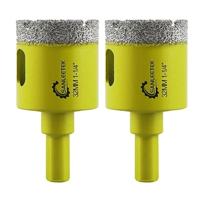 Image de Foret Diamant Sec Set 2 pièces 32mm SANLEETEK Trépan avec Tige Triangulaire pour Céramique Porcelaine Granit Marbre Quartz Grès