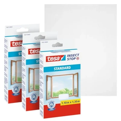 Image de tesa Insect Stop Auto Agrippant STANDARD pour Fenêtres Filet Anti Moustiques Adhésif Découpable à la Dimension Souhaitée Blanc, Lot de 1, 110 cm x 130