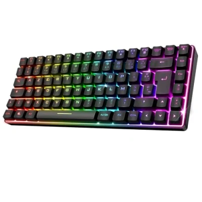 Image de Spirit Of Gamer Clavier sans Fil &amp; Bluetooth RGB TKL AZERTY Compact 65% Touches Semi Mécanique Rétroéclairé Dont 25 Anti Ghosting Compatible PC Gaming, Smartphone Tablette